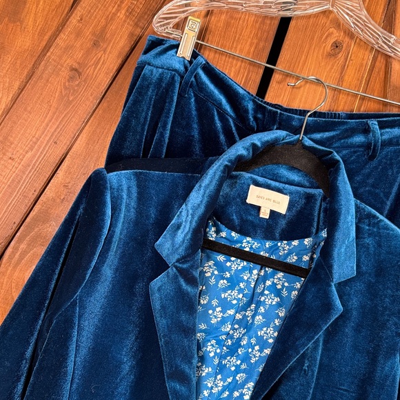 Skies Are Blue Velvet Trousers in Deep Blue - Picture 3 of 6